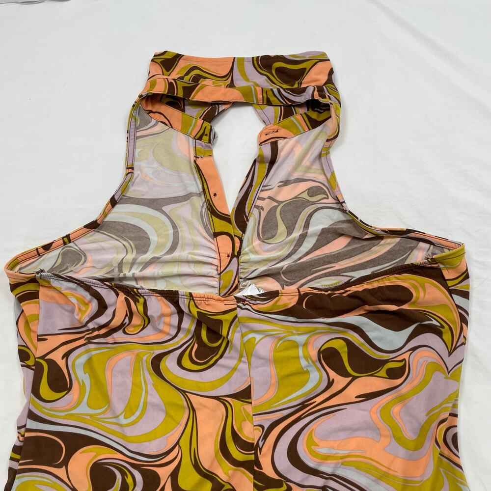 Rue21 Rue+ Psych Swirl Halter Dress Ruched Mini Retro Brown Green Pink 3X Plus - Picture 4 of 6